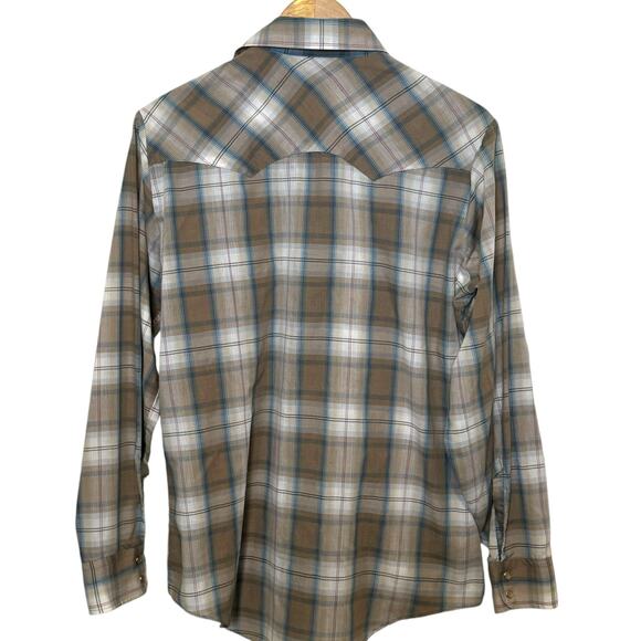 Vintage Size Medium Levi's Levi Strauss & Co Pearl Snap Brown Plaid Shirt Korea - Picture 3 of 9